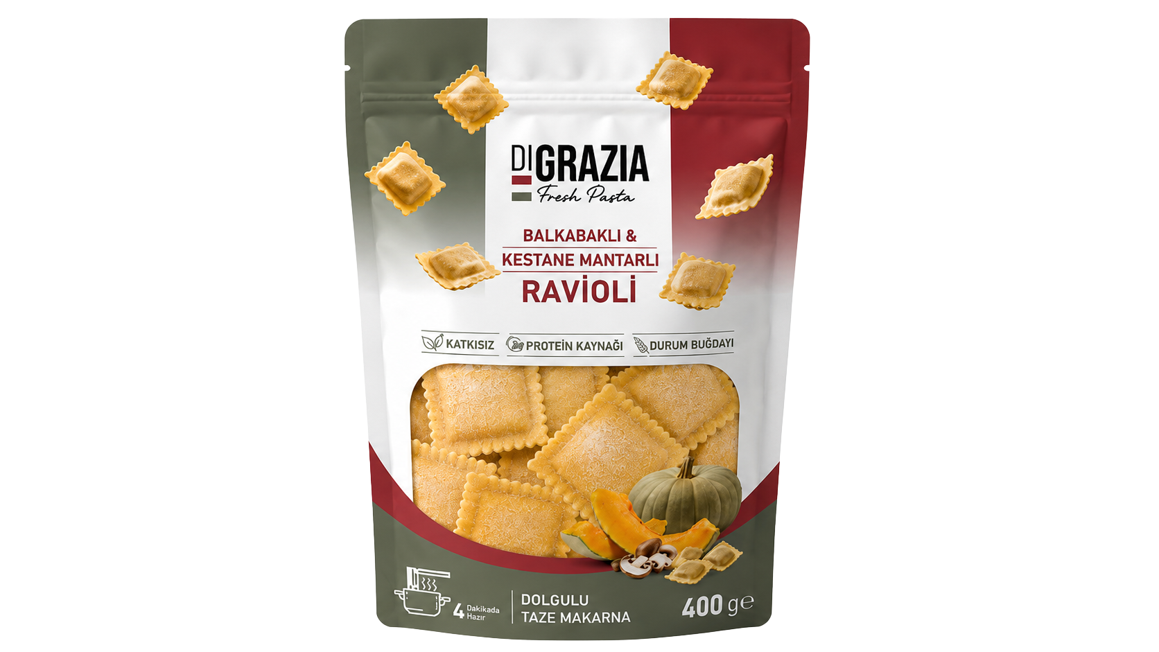 Balkabaklı Kestane Mantarlı Ravioli ikinci ambalaj